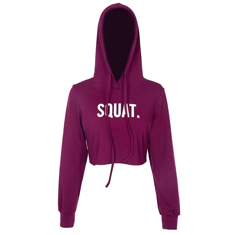 Letter Print SQUAT Hoodies Women's Crop Top