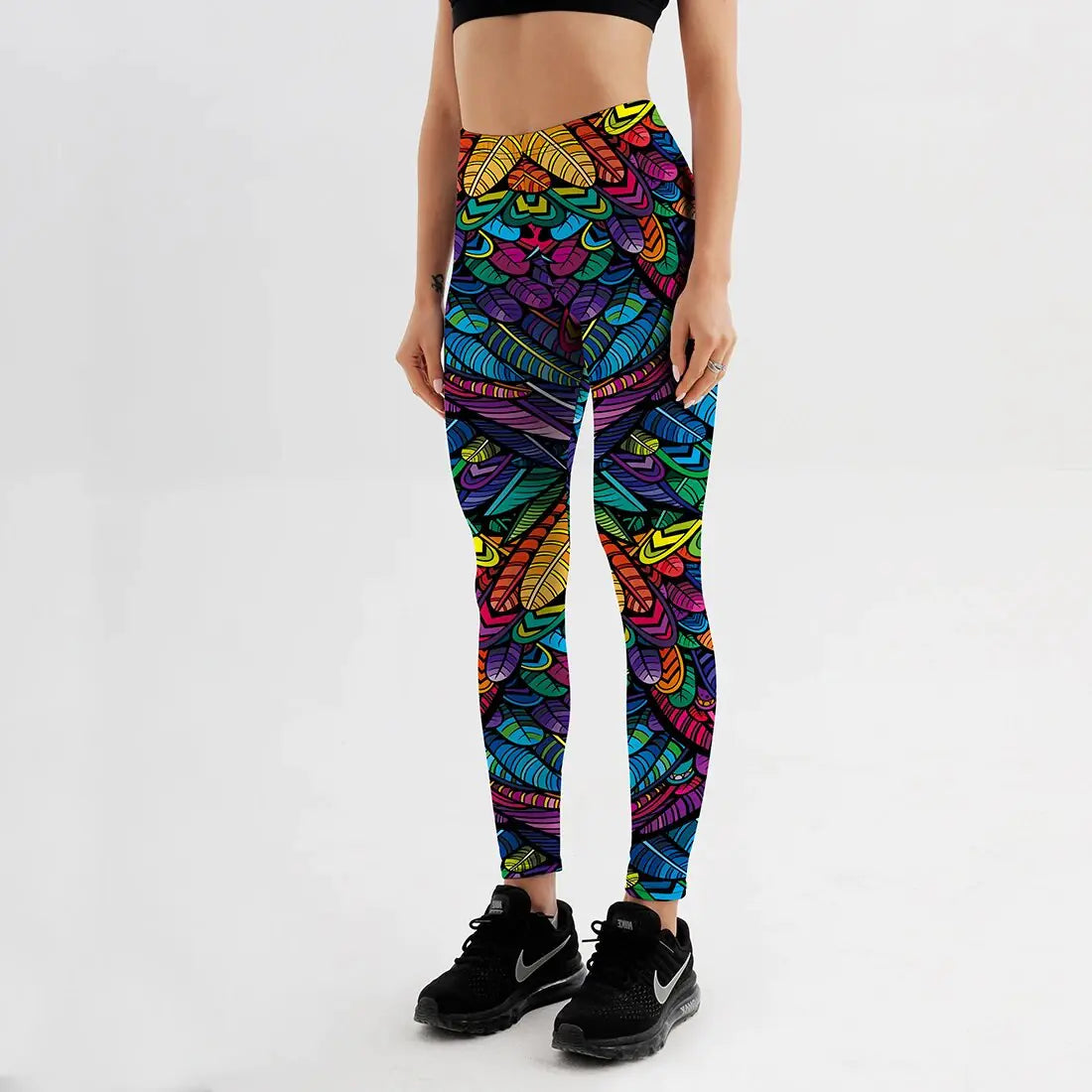 Style Women's Colorful Skull & Leaf Printed Slim Workout Leggings