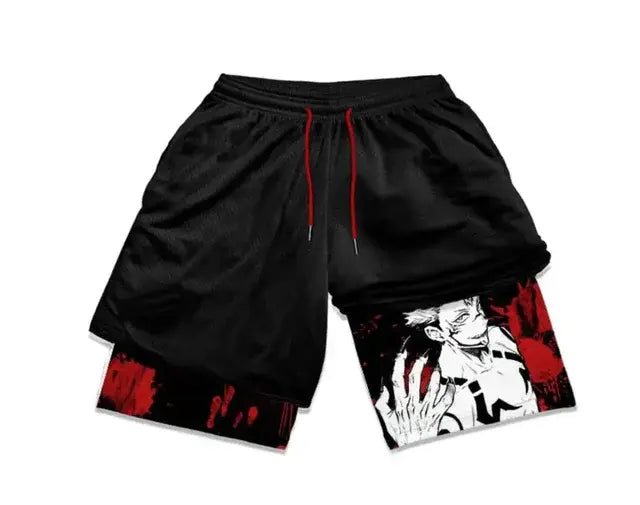 Men's Double-Layered Anime Shorts for Sports