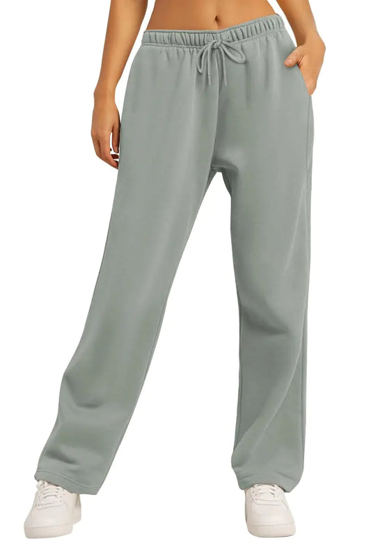 AUTOMET Women's Fleece Lined Sweatpants Baggy Wide Straight Leg Pants Greyblue Medium