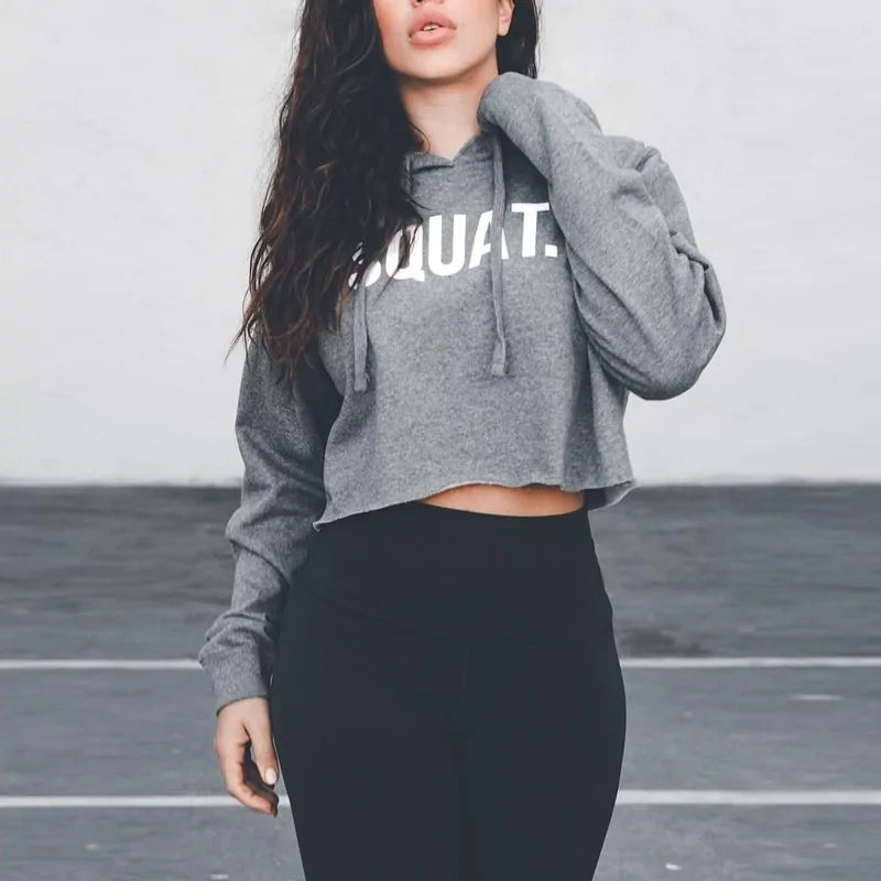 Letter Print SQUAT Hoodies Women's Crop Top