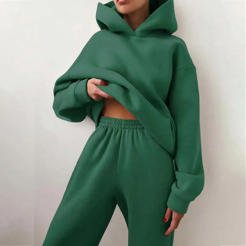 Women's Casual Solid Long Sleeve Hooded Sport Suit