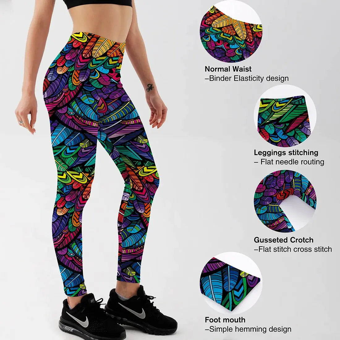 Style Women's Colorful Skull & Leaf Printed Slim Workout Leggings