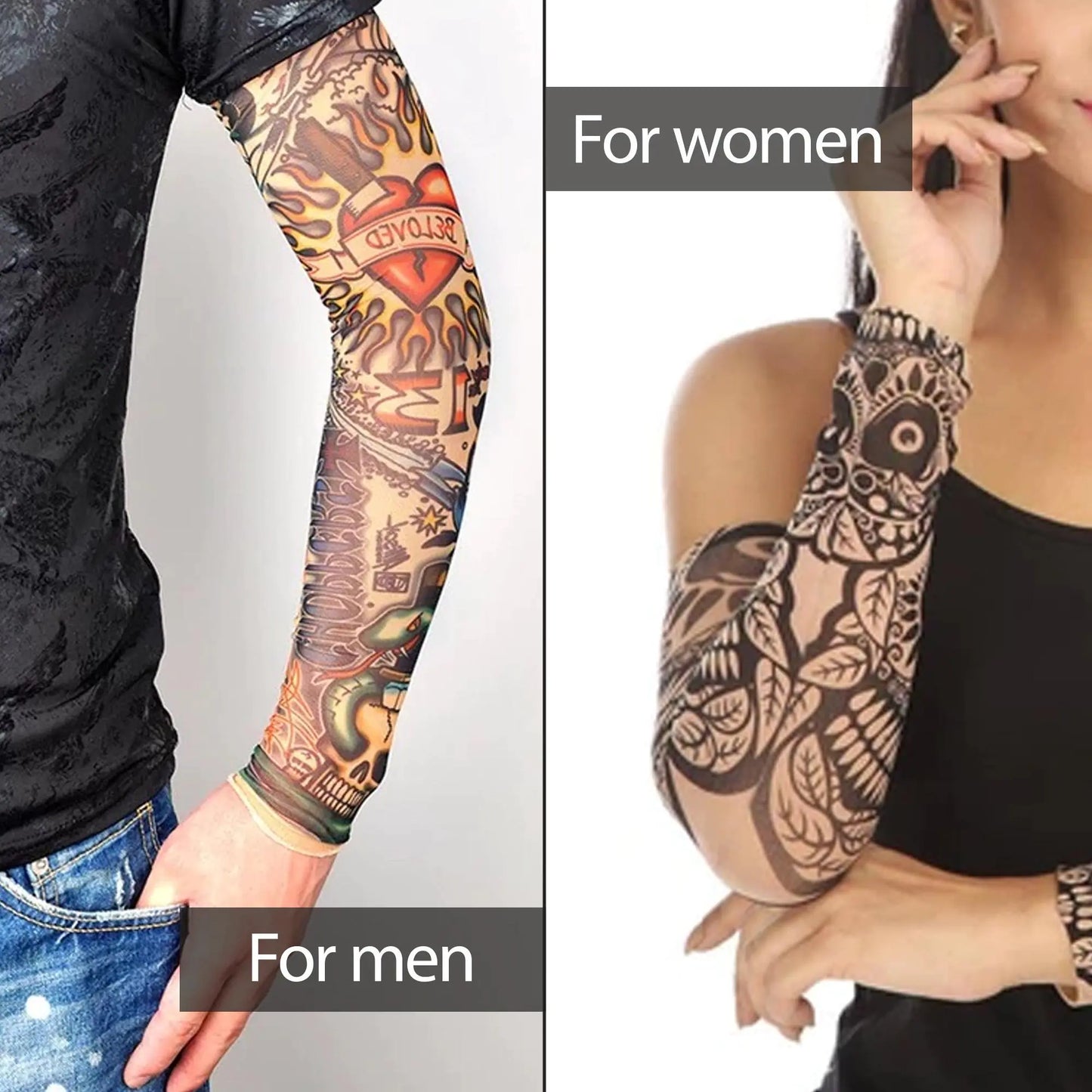 Tattoo Arm Sleeves 8PCS Cooling Cover UV Sun Protection Outdoor Sports Golf