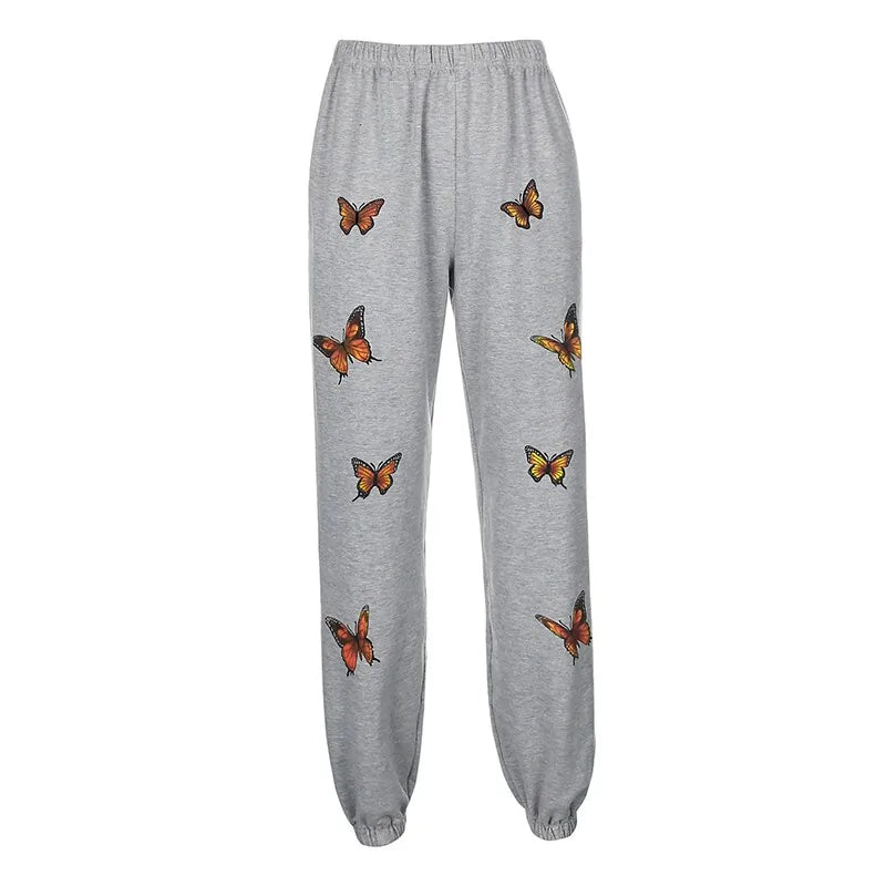 Trendy Butterfly Print High-Waist Sweatpants