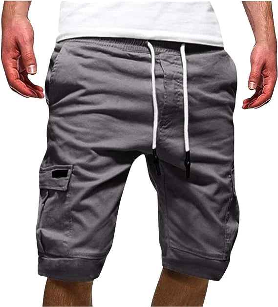 Men Casual Chino Cargo Shorts Elastic Waist Drawstring 6 Pockets Summer Trousers