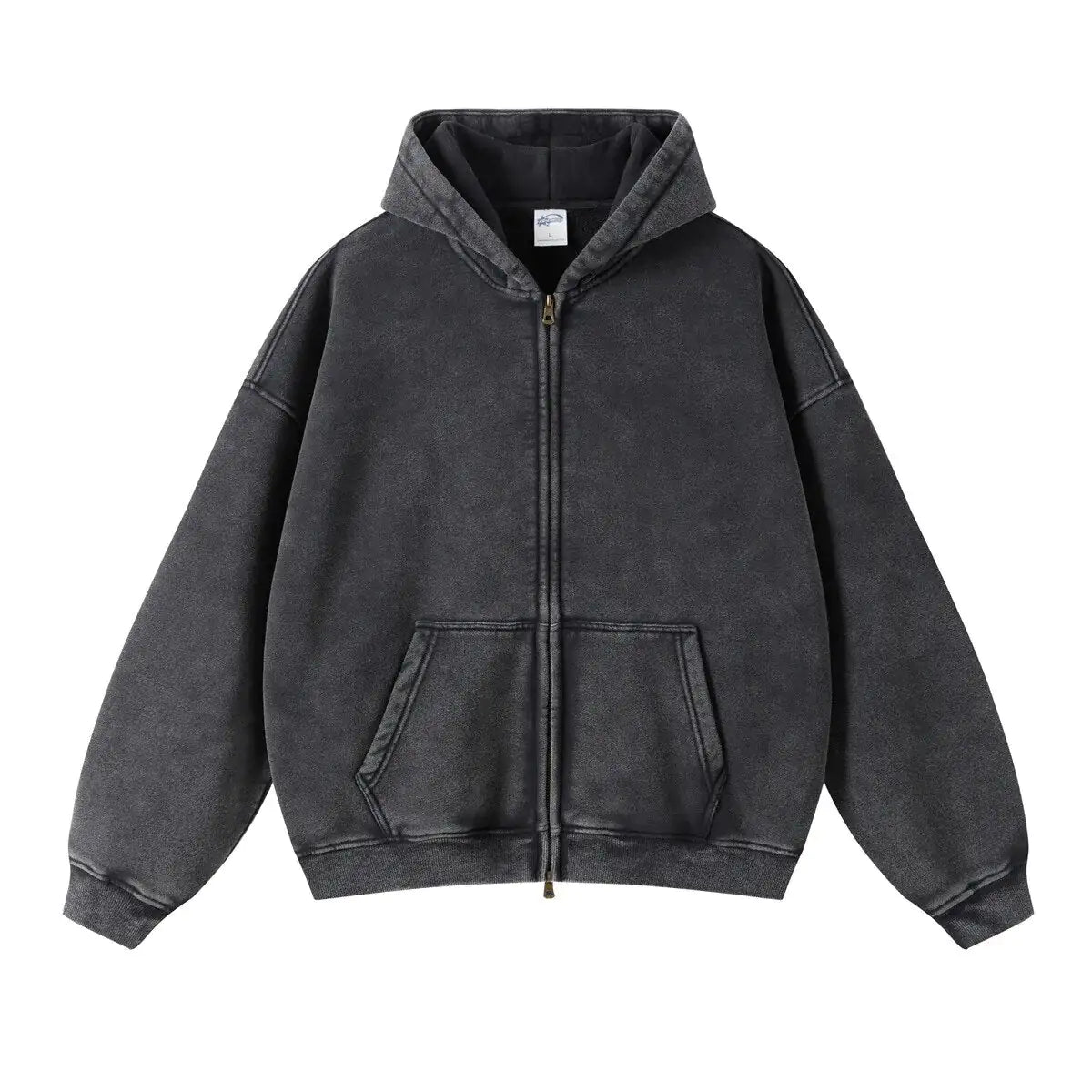 Loose Fit Washed Zip Up Hoodie