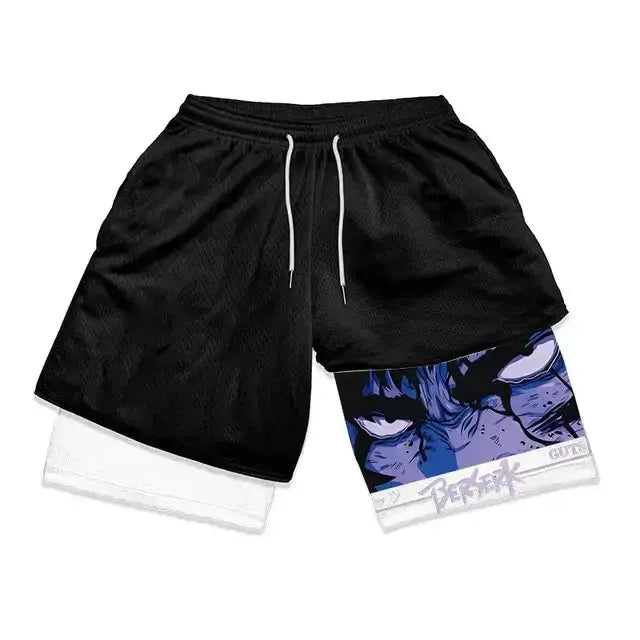 Men's Double-Layered Anime Shorts for Sports